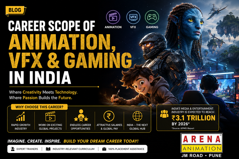 Animation and VFX students working on gaming projects at Arena Animation JM Road Pune
